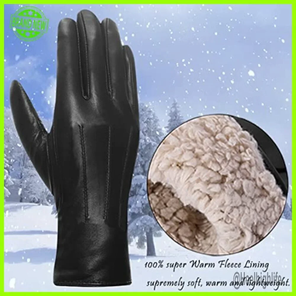 Medium Leather Gloves Touchscreen Fleece Lined Winter Warm Driving